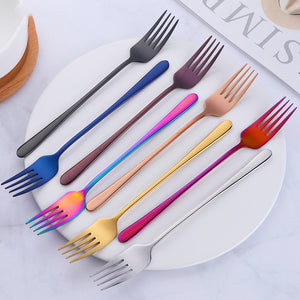 Stainless Steel Dinner Fork Korea Colourful Dessert Long Handle Fork Blue Black Gold Forks for Hotel Party Kichen Accessories